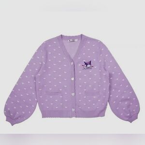 Women's Lilac Kyouko Kuromi cropped Lolita Hearts Printed Anime Cardigan Size M